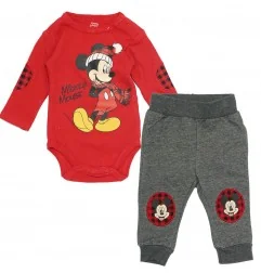 Βρεφικό Βαμβακερό Σετ 2 Τεμαχίων Disney Baby - Mickey Mouse "Winter Fun" (Κόκκινο / Γκρι) (DIS BMB 51 12 A707) - Χειμωνιάτικα...
