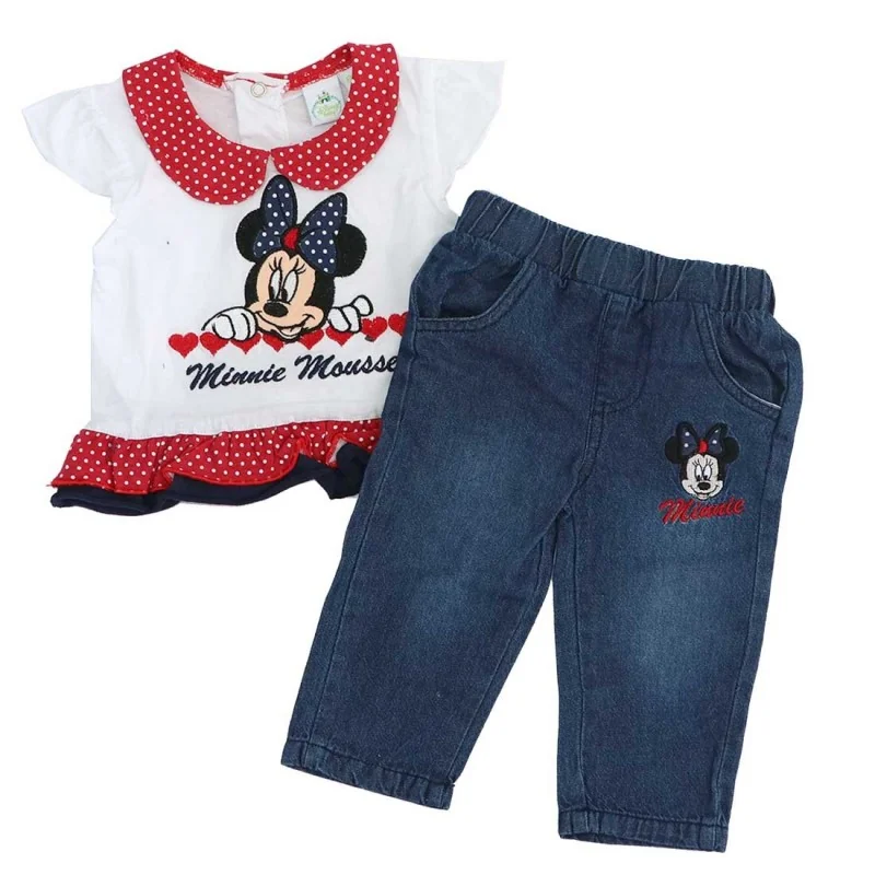 Βρεφικό Βαμβακερό Σετ Disney Baby - Minnie Mouse "Lovely Polka Dots" (Λευκό/Denim Look) (AQE0508)