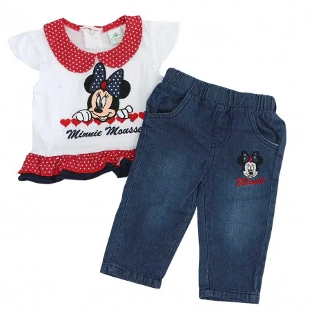 Βρεφικό Βαμβακερό Σετ Disney Baby - Minnie Mouse "Lovely Polka Dots" (Λευκό/Denim Look) (AQE0508) - Χειμωνιάτικα / εποχιακά σετ