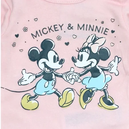 Βρεφικό Βαμβακερό Σετ Disney Baby - Mickey & Minnie "Holding Hands" (Ροζ/Γκρι) (DIS MF 51 12 A706)