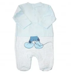 Βρεφικό Βαμβακερό Φορμάκι Disney Baby - Mickey Mouse "Hello M" (Γαλάζιο/Ριγέ) (ER0006)