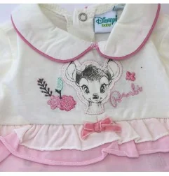 Βρεφικό Ολόσωμο Φορμάκι Disney Baby "Bambi" - Λευκό & Ροζ με Γιακά και Βολάν (100% Βαμβάκι) (ER0031)