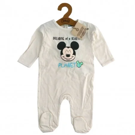 Βρεφικό Ολόσωμο Φορμάκι Disney Baby Mickey Mouse "Dreaming of a Beautiful Planet" – 100% Οργανικό Βαμβάκι Εκρού (UE0321 Beige...