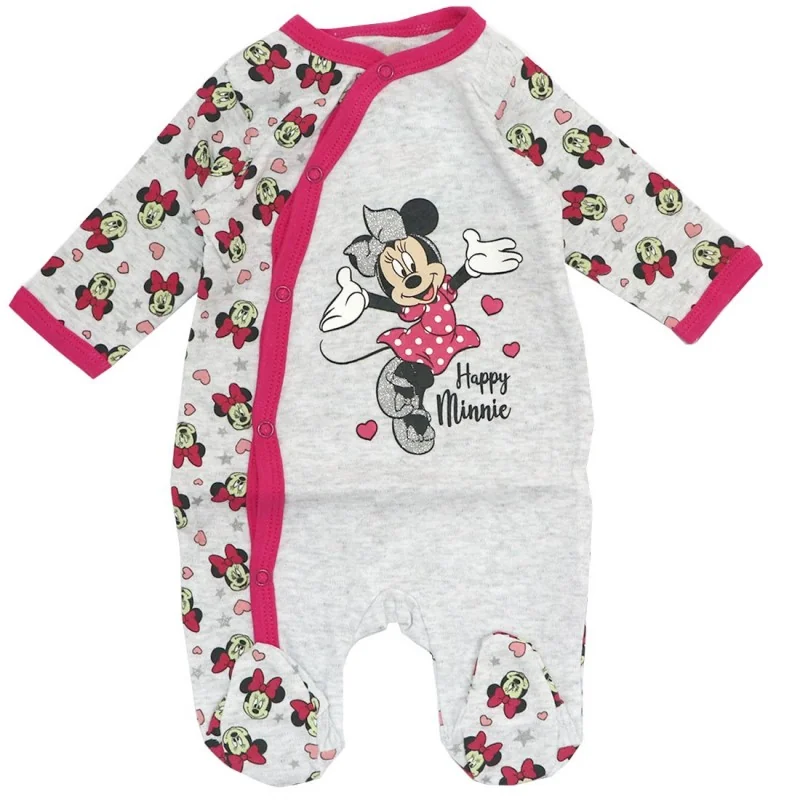 Βρεφικό Ολόσωμο Φορμάκι Disney Baby Minnie Mouse "Happy Minnie" – Γκρι Μελανζέ με Φούξια Λεπτομέρειες (DIS MF 51 05 9951)