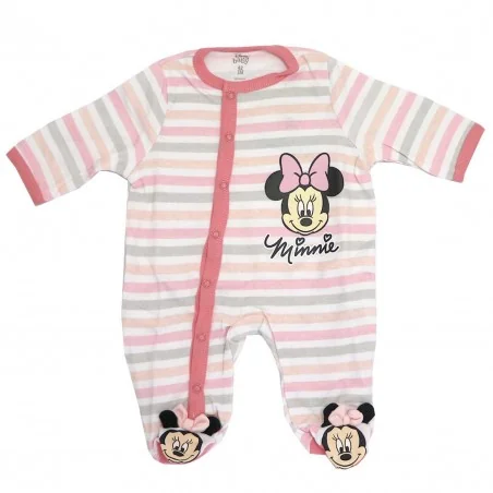 Βρεφικό Ολόσωμο Φορμάκι Disney Baby Minnie Mouse – Ριγέ Ροζ/Γκρι με 3D Φιόγκους (DIS MF 51 05 9656 pink) - Φορμάκια εποχικά (...