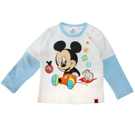 Βρεφικό Μακρυμάνικο Μπλουζάκι Disney Baby Mickey Mouse – 100% Βαμβακερό (Λευκό/Γαλάζιο) (71501B) - Μπλουζάκια Μακρυμάνικα (μακό)
