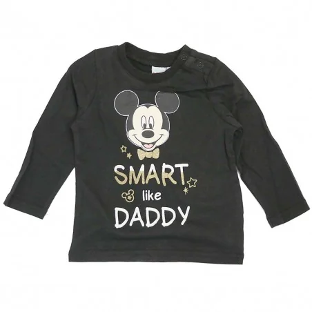 Disney Baby Mickey Mouse Βρεφικό Βαμβακερό Μακρυμάνικο Μπλουζάκι "Smart like Daddy" - Μαύρο (TH0080A) - Μπλουζάκια Μακρυμάνικ...