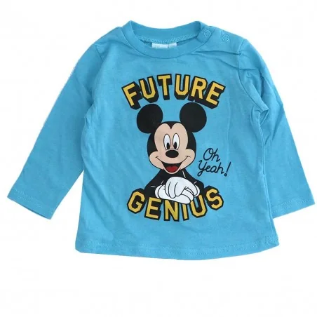 Disney Baby Mickey Mouse Βρεφικό Βαμβακερό Μακρυμάνικο Μπλουζάκι "Future Genius" - Σιέλ (TH0007 SKY) - Μπλούζες & Ζακέτες