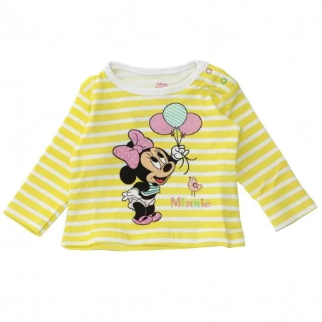 Disney Baby Minnie Mouse Βρεφική Βαμβακερή Μπλούζα με Ρίγες & Μπαλόνια – Κίτρινο/Λευκό DIS MF 51 02 1330) - Μπλουζάκια Μακρυμ...