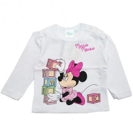Disney Baby Minnie Mouse Βρεφική Βαμβακερή Μπλούζα "Learning Fun" – Λευκό (91533A) - Μπλουζάκια Μακρυμάνικα (μακό)