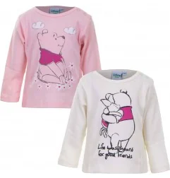Σετ 2 Τεμαχίων Disney Baby Winnie the Pooh Βρεφικές Βαμβακερές Μπλούζες – Ροζ & Λευκό (1038 Girl) - Μπλουζάκια Μακρυμάνικα (μ...
