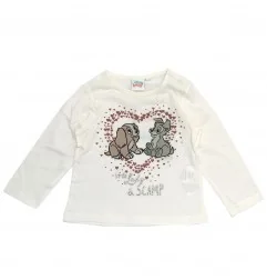 Disney Baby Βρεφική Βαμβακερή Μπλούζα "Little Lady & Scamp" με Glitter – Λευκό (HU0025) - Μπλουζάκια Μακρυμάνικα (μακό)