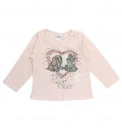 Disney Baby Βρεφική Βαμβακερή Μπλούζα "Little Lady & Scamp" με Glitter – Ροζ (HU0025 Pink) - Μπλουζάκια Μακρυμάνικα (μακό)