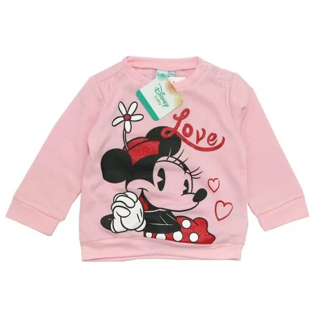 Disney Baby Minnie Mouse Βρεφική Μπλούζα Φούτερ "Love" με Glitter - Ροζ (HS0089) - Ζακέτες - Μπλούζες φούτερ