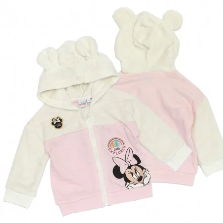 Disney Baby Minnie Mouse Βρεφική Χειμερινή Ζακέτα "Little Explorer" με Χνουδωτή Κουκούλα - Λευκό/Ροζ (VH0039 pink)