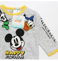 Βρεφικό Ολόσωμο Φορμάκι Disney Baby Mickey Mouse & Friends – "Happy Morning" (EV0333 grey) - Φορμάκια εποχικά (βαμβακερά)