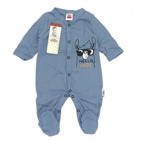 Βρεφικό Ολόσωμο Φορμάκι Makoma "Hello Dude" – Denim Blue (100% Βαμβάκι) (02227) - Φορμάκια εποχικά (βαμβακερά)