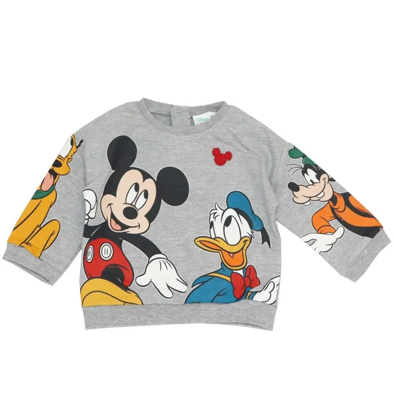 Disney Baby: Βρεφική Μπλούζα Φούτερ Mickey & Friends "The Gang" - Γκρι Μελανζέ (VH0010 grey)