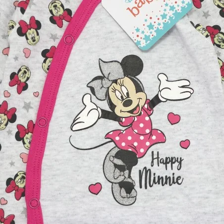 Βρεφικό Ολόσωμο Φορμάκι Disney Baby Minnie Mouse "Happy Minnie" – Γκρι Μελανζέ με Φούξια Λεπτομέρειες (DIS MF 51 05 9951)