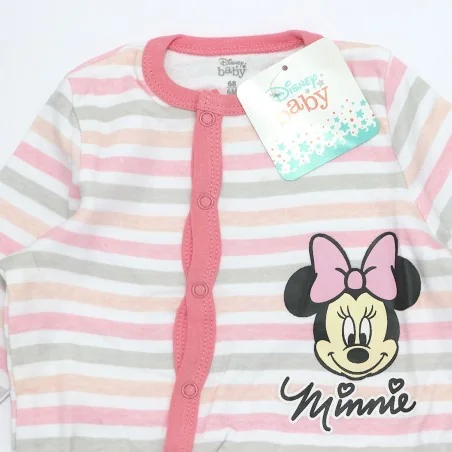Βρεφικό Ολόσωμο Φορμάκι Disney Baby Minnie Mouse – Ριγέ Ροζ/Γκρι με 3D Φιόγκους (DIS MF 51 05 9656 pink)