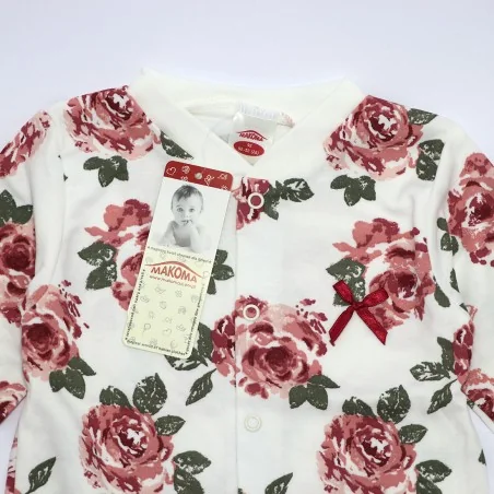 Βρεφικό Ολόσωμο Φορμάκι Makoma "Roses" – 100% Βαμβακερό (Χωρίς Ποδαράκι) (02218BS)