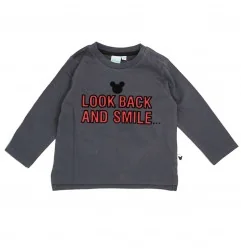 Disney Baby Mickey Mouse: Βρεφικό Βαμβακερό Μπλουζάκι "Look Back and Smile" - Ανθρακί (HS0026) - Μπλουζάκια Μακρυμάνικα (μακό)