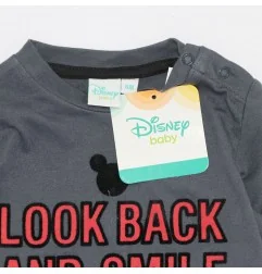Disney Baby Mickey Mouse: Βρεφικό Βαμβακερό Μπλουζάκι "Look Back and Smile" - Ανθρακί (HS0026) - Μπλουζάκια Μακρυμάνικα (μακό)