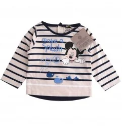 Disney Baby Mickey Mouse "Make a Splash" – Βρεφικό Βαμβακερό Μακρυμάνικο Μπλουζάκι (100% Cotton) - Ecru/Navy Stripes (UE0035)...