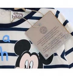 Disney Baby Mickey Mouse "Make a Splash" – Βρεφικό Βαμβακερό Μακρυμάνικο Μπλουζάκι (100% Cotton) - Ecru/Navy Stripes (UE0035)