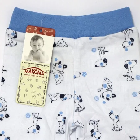 Makoma Βρεφικό Βαμβακερό Παντελόνι Puppy - Λευκό με Σιέλ Λεπτομέρειες & Σχέδιο Σκυλάκια (10210)