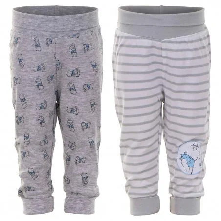 Disney Baby Winnie the Pooh – Σετ 2 Βρεφικά Παντελόνια Φόρμας (Γκρι & Ριγέ Λευκό) (1039 Boy) - Παντελόνια - Φόρμες