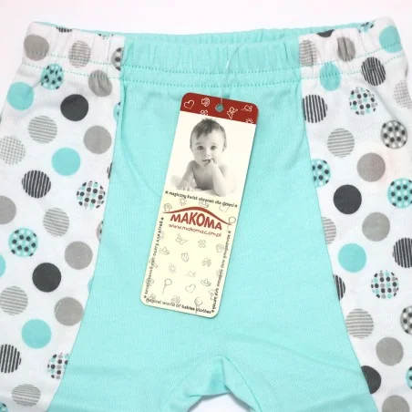 Βρεφικό Βαμβακερό Παντελόνι Makoma "Mint Dots" με Κλειστό Ποδαράκι – Μέντα/Λευκό (08170)