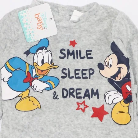 Βρεφικό Βελούδινο Φορμάκι Disney Baby Mickey Mouse & Donald Duck "Smile, Sleep & Dream" - Γκρι Μελανζέ (HU0306 Grey)