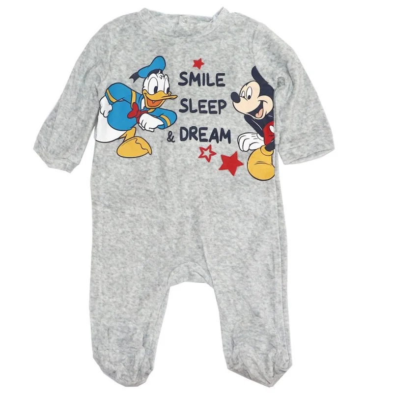 Βρεφικό Βελούδινο Φορμάκι Disney Baby Mickey Mouse & Donald Duck "Smile, Sleep & Dream" - Γκρι Μελανζέ (HU0306 Grey)