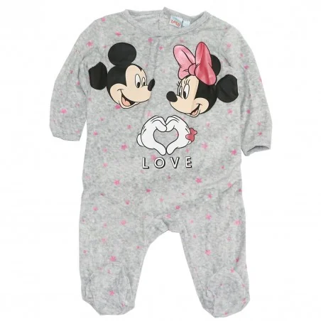 Βρεφικό Βελούδινο Φορμάκι Disney Baby Mickey & Minnie Mouse "LOVE" - Γκρι Μελανζέ με Ροζ Αστεράκια (HU0320 Grey) - Φορμάκια χ...