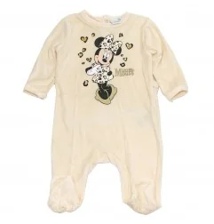 Βρεφικό Βελούδινο Φορμάκι Disney Baby Minnie Mouse - Μπεζ με Leopard Σχέδιο & Καρδιές (HU0303) - Φορμάκια χειμωνιάτικα (βελου...