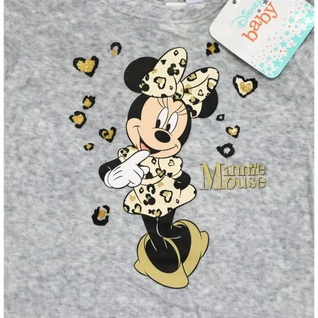 Βρεφικό Βελούδινο Φορμάκι Disney Baby Minnie Mouse - Γκρι Μελανζέ με Leopard Σχέδιο (HU0303 Grey)