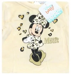 Βρεφικό Βελούδινο Φορμάκι Disney Baby Minnie Mouse - Μπεζ με Leopard Σχέδιο & Καρδιές (HU0303)