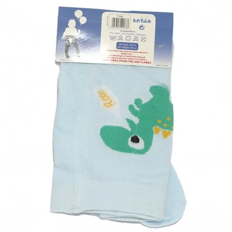 Βρεφικό Καλσόν Soft Touch "Dino-Friends" - Σιέλ με Πολύχρωμους Δεινοσαύρους & Αντιολισθητικό Πέλμα (T154G)