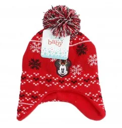 Disney Baby Mickey Mouse Βρεφικό Πλεκτό Σκουφάκι με Επένδυση & Πομ Πόν - Κόκκινο (Xmas Edition) (DIS BMB 51 39 9916) - Σκούφο...