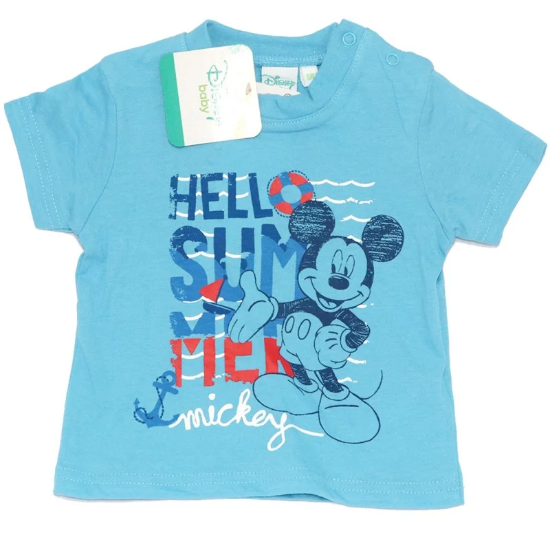Disney Baby Βρεφικό Κοντομάνικο Μπλουζάκι Mickey Mouse "Hello Summer" – Σιέλ (SE0182)