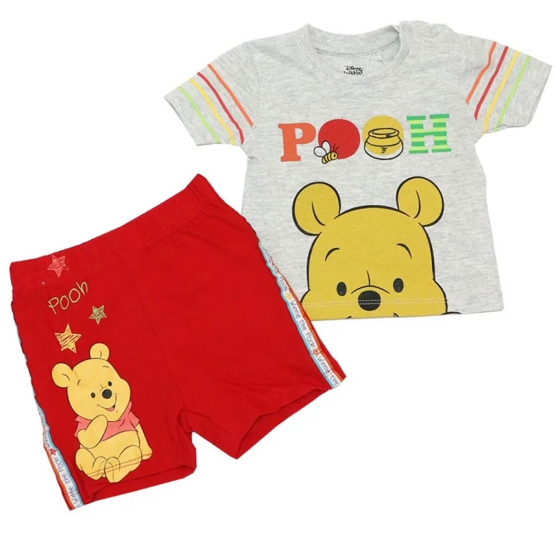 Disney Baby Βρεφικό Καλοκαιρινό Σετ Winnie the Pooh – Γκρι Μελανζέ Μπλουζάκι & Κόκκινο Σορτσάκι (DIS BP 51 12 9653 grey)