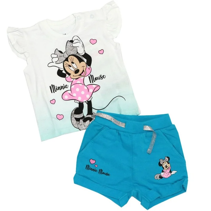 Disney Baby Βρεφικό Καλοκαιρινό Σετ Minnie Mouse – Ombre Μπλουζάκι με Βολάν & Τυρκουάζ Σορτσάκι (DIS MF 51 12 9614)