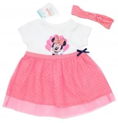 Disney Baby Βρεφικό Καλοκαιρινό Φόρεμα Minnie Mouse "Shell" – Λευκό/Ροζ με Τούλινη Φούστα & Ασορτί Κορδέλα (DIS MF 51 23 B490...