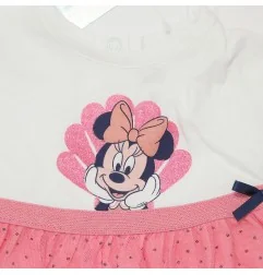 Disney Baby Βρεφικό Καλοκαιρινό Φόρεμα Minnie Mouse "Shell" – Λευκό/Ροζ με Τούλινη Φούστα & Ασορτί Κορδέλα (DIS MF 51 23 B490...