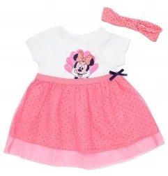 Disney Baby Βρεφικό Καλοκαιρινό Φόρεμα Minnie Mouse "Shell" – Λευκό/Ροζ με Τούλινη Φούστα & Ασορτί Κορδέλα (DIS MF 51 23 B490...