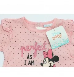Disney Baby Βρεφικό Καλοκαιρινό Φορμάκι Minnie Mouse "Perfect As I Am" – Ροζ Πουά με Βολάν (UE0056)