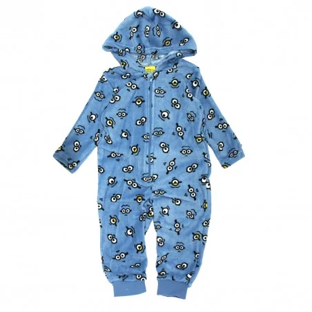 Minions ολόσωμη πιτζάμα fleece coral για αγόρια (XH20002 blue) - Ολόσωμες Πιτζάμες