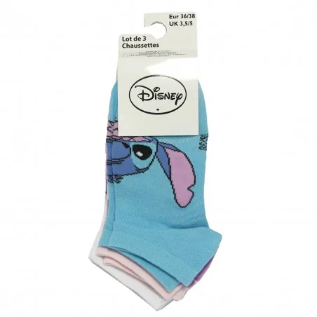 Disney Lilo & Stitch γυναικείες κοντές κάλτσες σετ 3 ζευγάρια (XH39003 Blue)