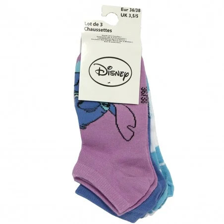 Disney Lilo & Stitch γυναικείες κοντές κάλτσες σετ 3 ζευγάρια (XH39003 Purple)